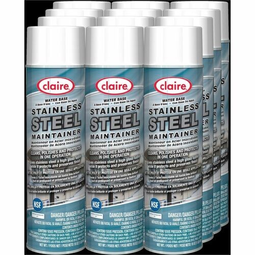 Cleaner Spray, f/Stainless Steel, Lemon, 16oz, 12/CT, White/Blue
