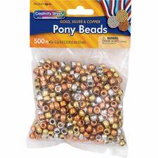 Pony Beads, 1/4"x2/5", 500/PK, Metallic