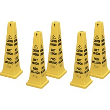 Safety Sign, "Caution Wet Floor", 12-1/4"x12-1/4"x36", 5/CT, YW