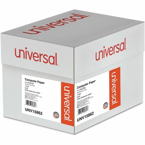 Printout Paper, 1-Part, 20 lb Bond Weight, 14.88 x 11, White/Blue Bar, 2, 400/Carton
