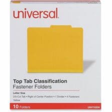 Bright Colored Pressboard Classification Folders, 2" Expansion, 1 Divider, 4 Fasteners, Letter Size, Yellow Exterior, 10/Box