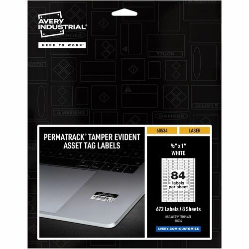 Asset Tag, Tamper-proof, Laser, 1/2"x1", 672/PK, 5/CT, WE