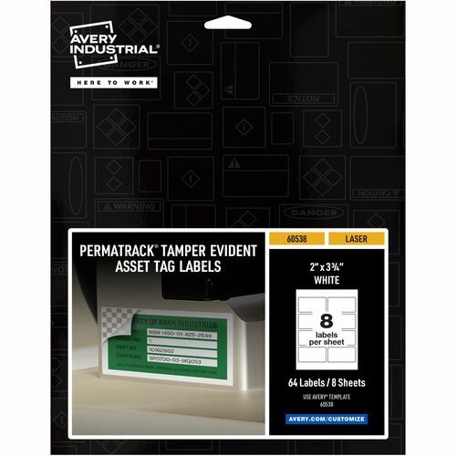 Asset Tag, Tamper-proof, Laser, 3-3/4"x2", 64/PK, 5/CT, WE