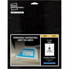 Asset Tag, Destructible, Laser, 3-3/4"x2", 64/PK, 5/CT, WE