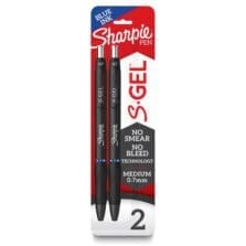 Sharpie Pen, Gel, 0.7mm, 2/PK, Blue Ink/Black Barrel
