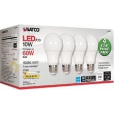 Bulb, LED, A19, 10W, 2700K, WarmWhite, 4/PK