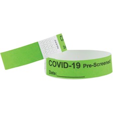 Wristbands, COVID Prescreened, 3/4"x10", 100/PK, GN