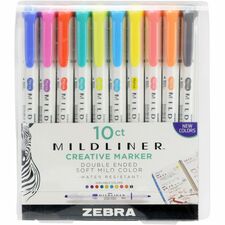 Highlighter, Double-Ended, Bold/Fine, 10/PK, Assorted