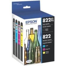 Epson (T822) High Capacity Black and Standard Capacity C/M/Y Ink Cartridge Combo Pack W/Sensormatic