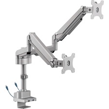 Monitor Arm, Dual, w/Pole, w/3.0 USB, Adjustable, Gray