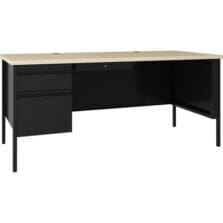 Desk, Left-Pedestal, Steel, 66"x30"x29-1/2", Maple/Black
