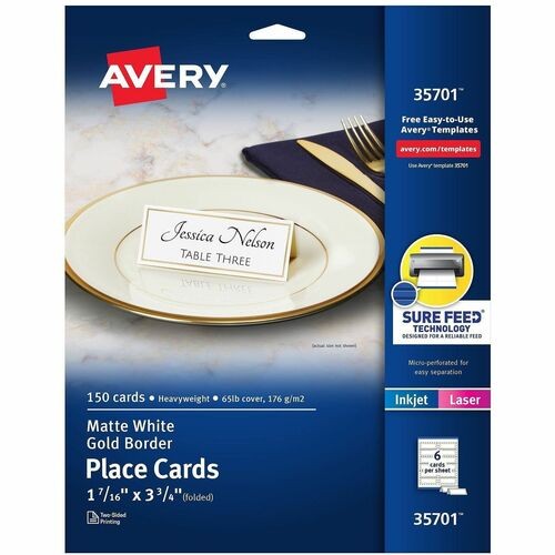 Tent Cards, White/Gold, 3.75" x 1.44", 6 Cards/Sheet, 25 Sheets/Pack