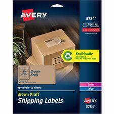 Shipping Labels, Permanent, 2"x4", 1250/CT, Kraft Brown