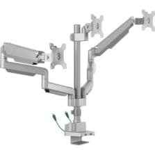 Monitor Arm, Triple, w/Pole, w/3.0 USB, Adjustable, Gray