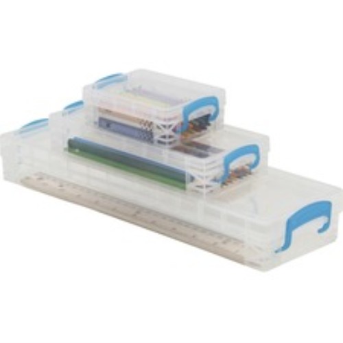 Storage Box Set, 3 Boxes, 4-1/2"Wx14-1/4"Lx2-1/10"H, Clear