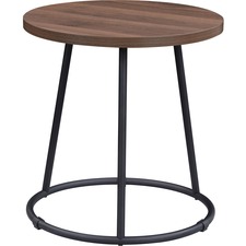 End Table, Round, Steel Base, 19"x19-3/4", Walnut