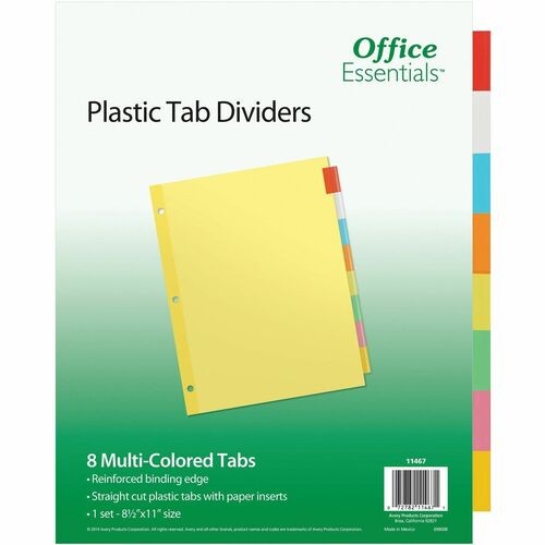 Plastic Insertable Dividers, 8-Tab, 11 x 8.5, Assorted Tabs, 1 Set