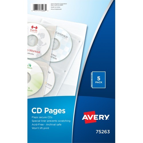 Two-Sided CD Organizer Sheets for Three-Ring Binder, 4 Disc Capacity, Clear, 5/Pack