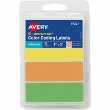 Color-Coding Labels, Removable, 1"x3", 2592/CT, Neon AST