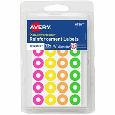 Reinforcement Labels, Permanent, 1/4", 924/PK, 36/CT, AST Neon