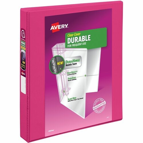 DuraView Binder, Slant Ring, w/ Two Pockets, 1", Pink