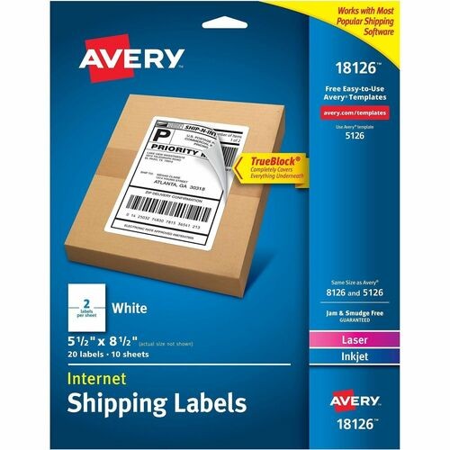 Shipping Labels, Laser/Inkjet, 5-1/2"x8-1/2", 20/PK, 5/CT, WE