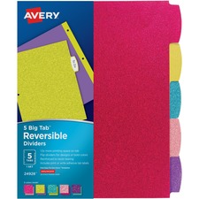 Index Dividers, Big Tab, Reversible, Glitter, 5-Tab, 24ST/CT