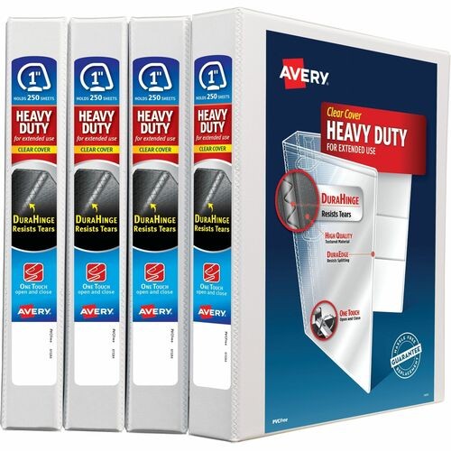 Heavy-Duty Non Stick View Binder with DuraHinge and Slant Rings, 3 Rings, 1" Capacity, 11 x 8.5, White, 4/Pack