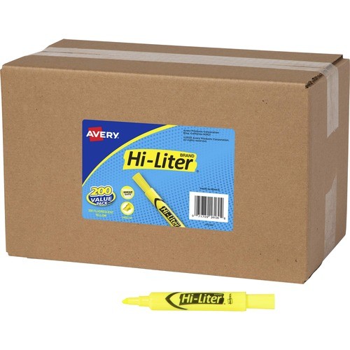 Hi-Liter Desk-Style Highlighters, Fluorescent Yellow Ink, Chisel Tip, Yellow/black Barrel, 200/box