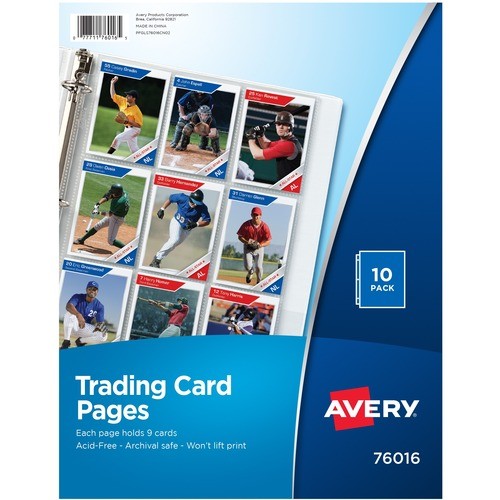 Trading Card Pages, 3HP, 9 Card/Page Cap, 10/PK, 24PK/CT, CL