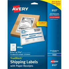 Shipping Labels, Inkjet, w/Receipt, 5-1/16"x7-5/8", 125/CT, WE