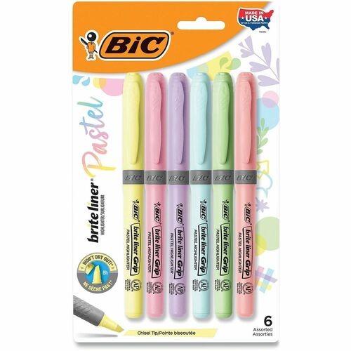 Highlighters, w/Grip, ChiselTip, w/PcktClp, NonToxic, 6/PK, ASTPST