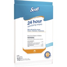 Sanitizing Wipes, 24-Hr, 10 Wipes/PK, 50/CT, White