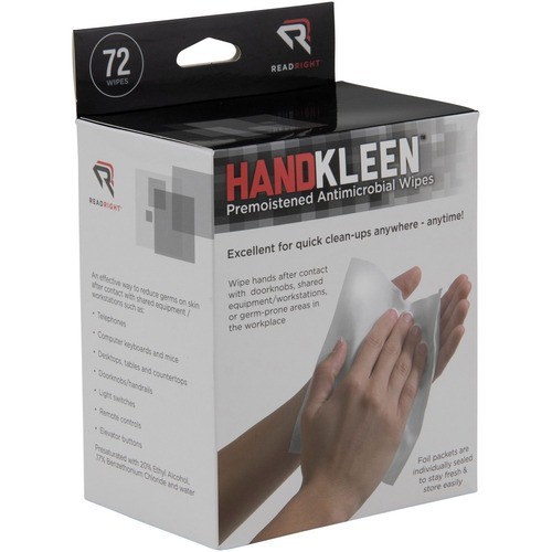 HandKleen Premoistened Antibacterial Wipes, 7 x 5, Foil Packet, Unscented, White, 72/Box