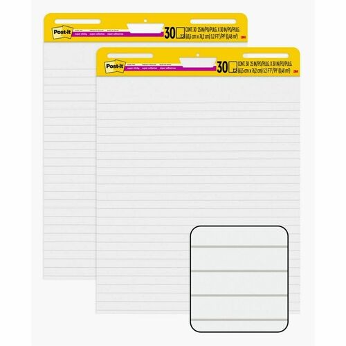 Vertical-Orientation Self-Stick Easel Pads, Presentation Format (1.5" Rule), 25 x 30, White, 30 Sheets, 2/Pack