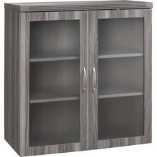 Cabinet, Display, Glass/Wood Doors, 36"x18"x39.25", Gray Steel