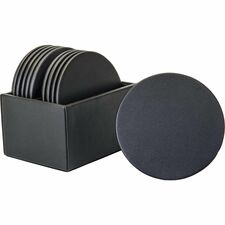 Coaster Set, 10 Round, Leather, 4-3/5"x4-3/5"x3-1/2", BK