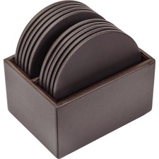 Coaster Set, 10 Round, Leather, 4-3/5"x4-3/5"x3-1/2", BN