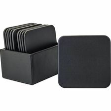 Coaster Set, 10 Square, Leather, 4-3/5"x4-3/5"x3-1/2", BK
