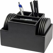 Coaster Set, 8 Rd, Leatherette, 6-4/5"x4-4/5"x4-2/5", Black