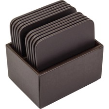 Coaster Set, 10 Square, Leatherette, 4-3/5"x4-3/5"x3-1/2", BN