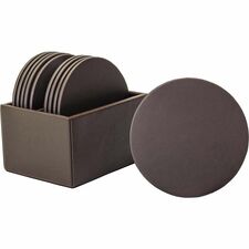 Coaster Set, 10 Round, Leatherette, 4-3/5"x4-3/5"x3-1/2", BN