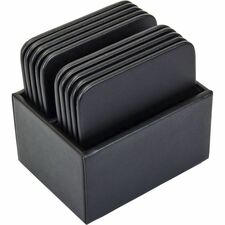 Coaster Set, 10 Square, Leatherette, 4-3/5"x4-3/5"x3-1/2", BK