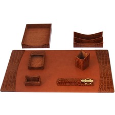 Desk Set, 7 Pc, Crocodile, Cognac, 34-3/4"x20-3/4"x5-2/5", BN