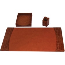 Desk Set, 3 Pc, Crocodile, Cognac, 34-3/4"x20-3/4"x5-2/5", BN