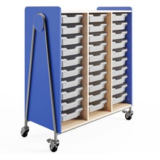 Storage Cabinet, Mobile, w/30 Totes, 43.25"x19.75"x48", Blue