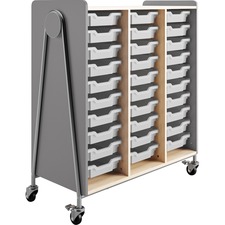Storage Cabinet, Mobile, w/30 Totes, 43.25"x19.75"x48", Gray