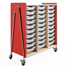 Storage Cabinet, Mobile, w/30 Totes, 43.25"x19.75"x48", Red