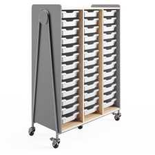 Storage Cabinet, Mobile, w/39 Totes, 43.25"x19.75"x60", Gray