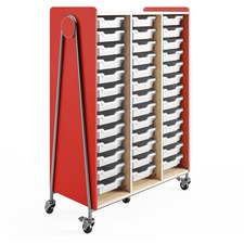 Storage Cabinet, Mobile, w/39 Totes, 43.25"x19.75"x60", Red